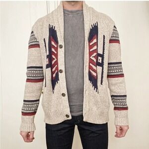 Koto Mens Southwestern Shawl Collar Cardigan Sweater Oatmeal Small OB506725